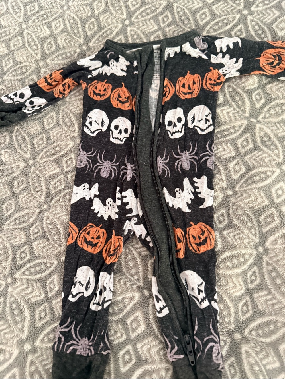 Little Sleepies Halloween One-Piece Pajama - Black with Orange & White Prints